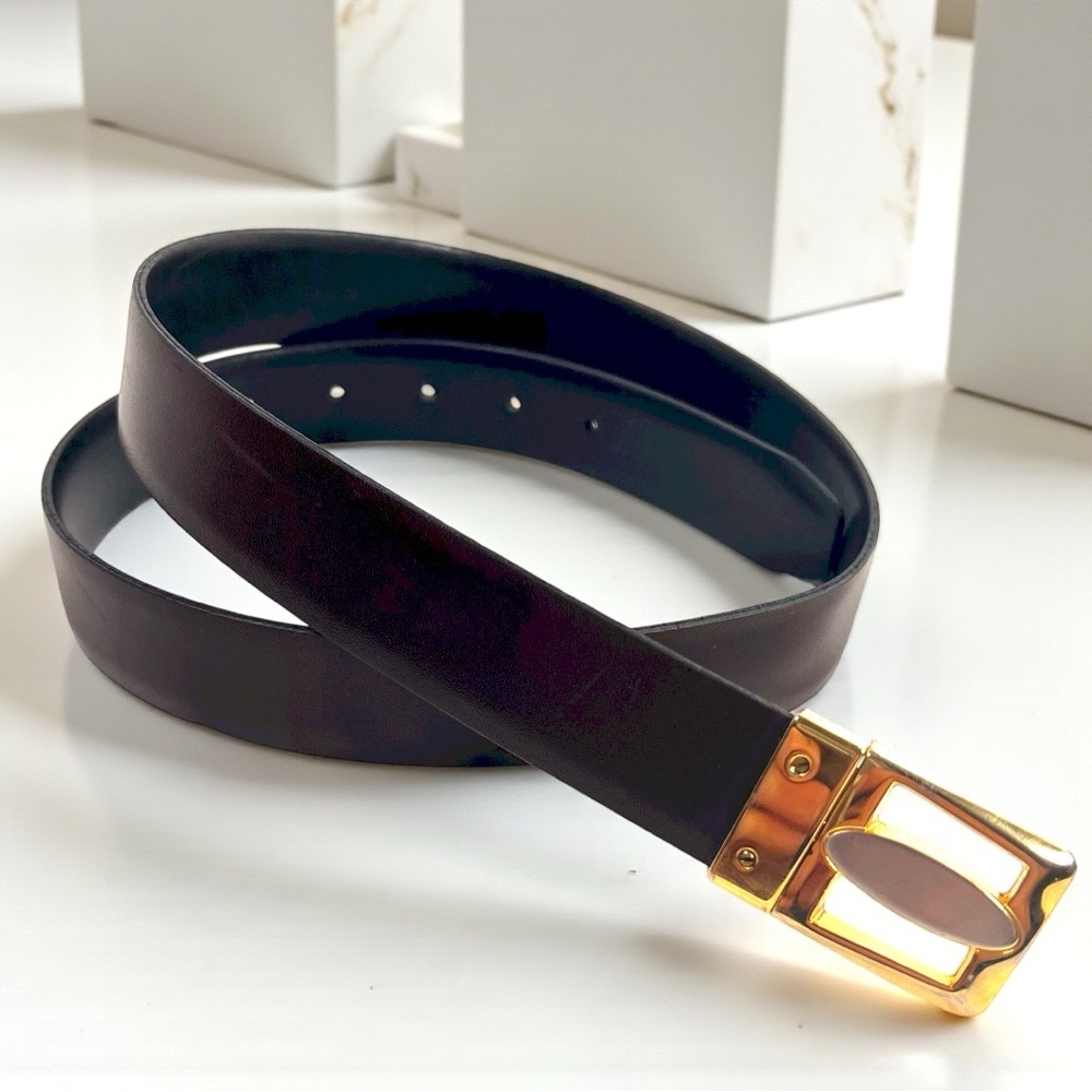 Luxe Italian Leather Belt with Gold-Sliver Tone Hardware | Made in Italy Sz 34